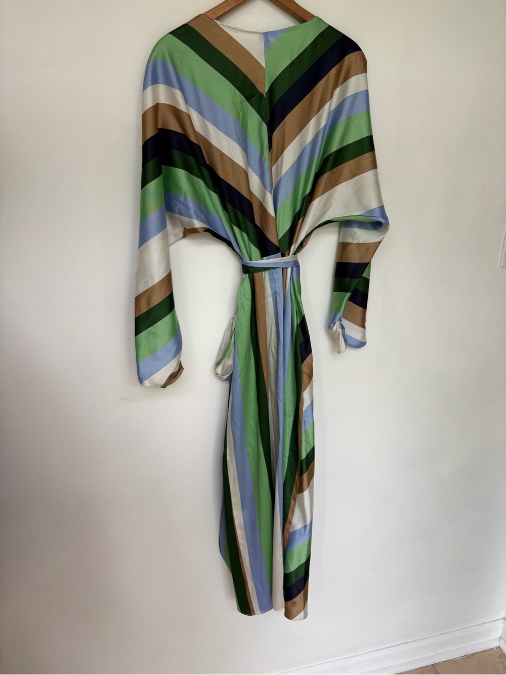 Mango Multicolor Striped Silk Blouse — Green, Blue, Brown, Cream - Picture 4 of 5